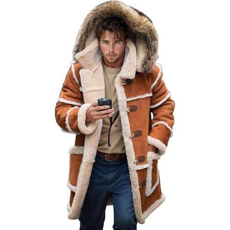 Herre Shearling-jakker med hette, Faux Suede Sherpa-fôret Saue-skinnjakker