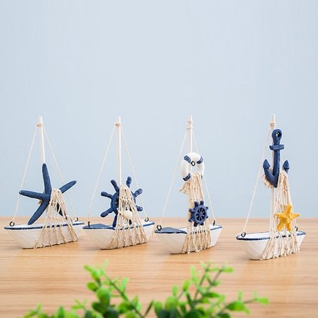 Mini sejlbåd Model Dekoration - 4 stykker i træ Sejlbåd