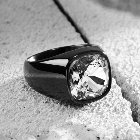 Len Crystal Gunmetal Gravel Ring for Men - Signet rings