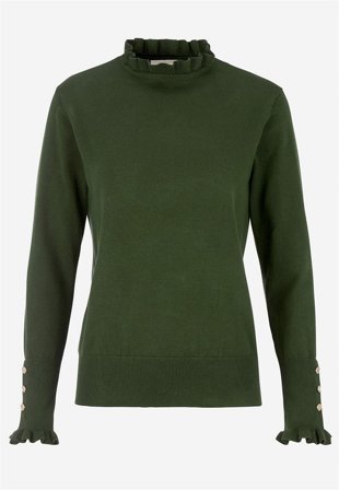 Freequent - Finstickad tröja med knappar - mörkgrön - för damer - L (42) - Cellbes