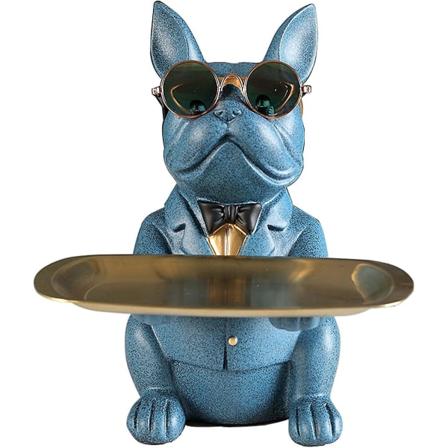 Bulldog-statue, interiørdekorasjon, med avtakbart oppbevaringsrom dekorativt brett, inngangsbrett oppbevaringsboks for sparebøsser