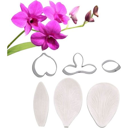 Sukkerpasta Blomster Håndverk Verktøy Silikon Veiner Former Og Fondant Kuttere Sett Kakedekorasjoner Bakerverktøy (Dendrobium)