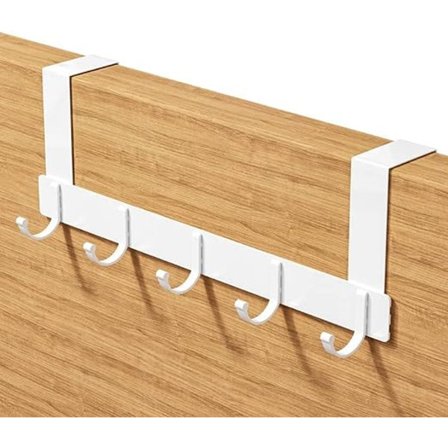 Dørkrog med 5 kroge, aluminiumsdørkrog strimmelkrog dørkrog ingen boring påkrævet, til badeværelsesdøre, soveværelsesdøre, køkkendøre (hvid)