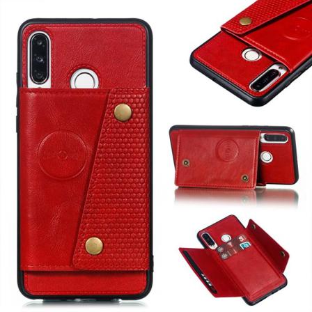 Huawei P30 Lite - Praktiskt Retro Skal Med Kortfack Röd