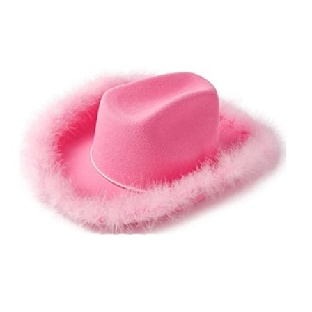 Pink cowgirlhat med fjerboa, fluffy fjerkant, voksen si