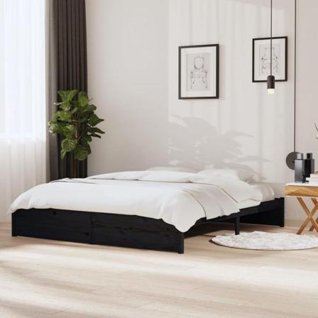 Vidaxl Sängram Svart Massivt Trä 180x200 Cm Svart