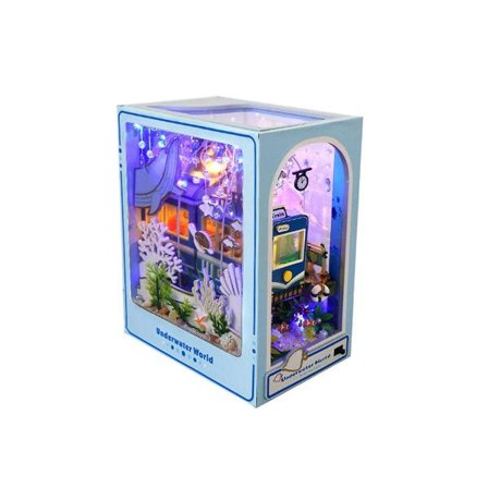 Bokhörna Kit DIY Bokhylla Insats Dekor 3D Puslespill Miniatyr Tre Bokstöd Med LED-lys Tiny Library Hjem Dukkehus