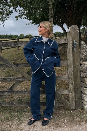 Olivia TPS x NA-KD Jeans with lace details - Mid waist jeans - Blå - EU 42