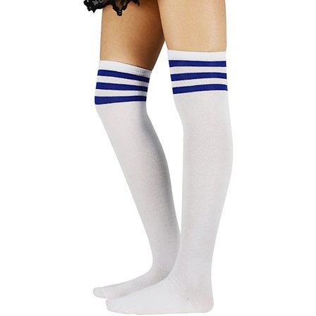 Knähöga strumpor kvinnor vita med 3 ränder över knästrumpor randiga