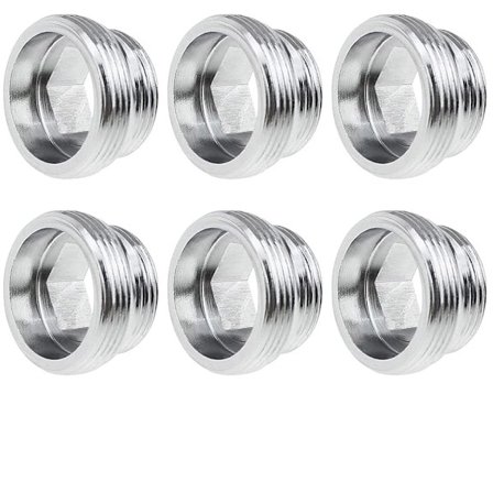 6 stk. Sølv Metal Vandhaneadaptere M20 til M25 Vandhane Tud Tilslutningsadapter Ydre Gevindadaptere med Gummitætning - til Køkken- og 