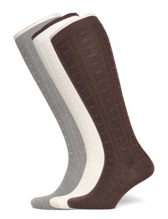 Scallop Knee Sock 3 Pack Cream Becksöndergaard