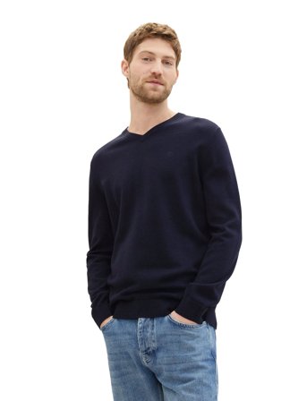 Tom Tailor Basic V-Neck Knit - Navy - S