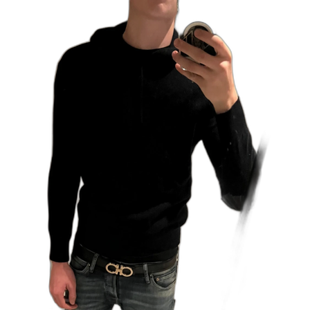 Svart hoodie i kashmir med mockadetaljer