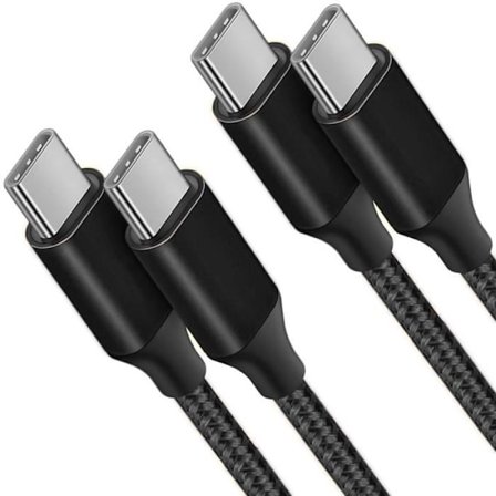 Sæt med 2 USB-C til USB-C kabler til iPhone 16, 16 Pro, 16e, iPhone 15 Pro Max - 15 Pro - 15 - 15 Plus - Forstærket nylon 1M sort