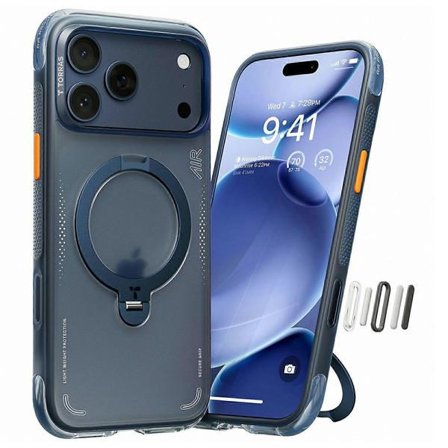 TKdaddy TORRAS Ostand Q3 Air Series Magnetisk Etui med Støttefod til iPhone 17 Pro - TPU PC Telefon Bagside Cover Midnatsblå