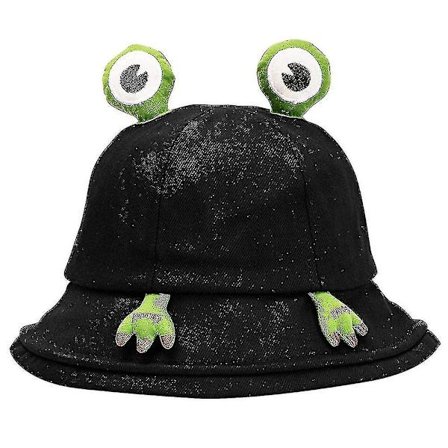 Musta Unisex Söpö Sammakkoämpärihattu, Puuvillaämpärihattu, Hauska Kalastajanhattu Pakattava Aurinkohattu Naisille Miehille