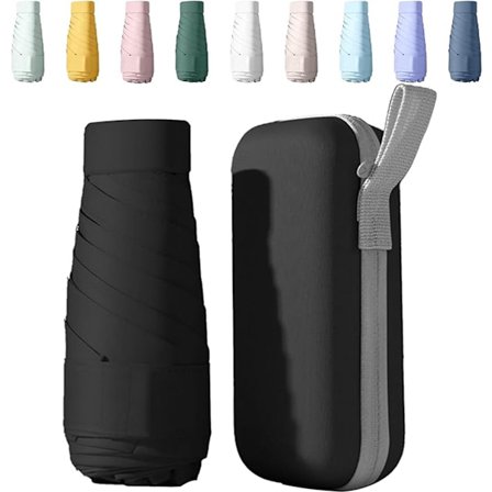 Kompakt Sammenleggbar Paraply med Oppbevaring 90cm Svart - Reise Mini Paraply UV-Beskyttelse