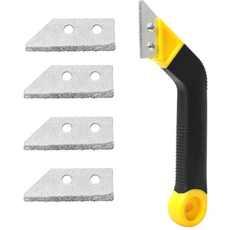 Mørtelfjernelsesværktøj, fliseskraber, 1 pakke fugemasse skraber, vinklet sav med 4 udskiftningsblade til rengøring af badeværelset