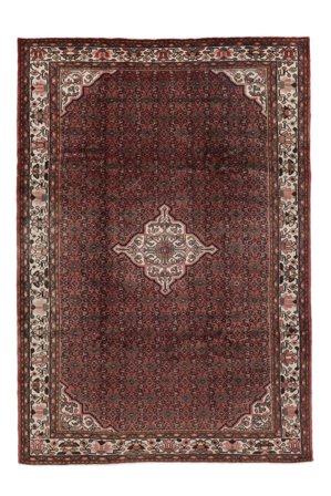 Alfombra Hosseinabad 207X301 Negro/Rojo Oscuro (Lana, Persia/Irán)
