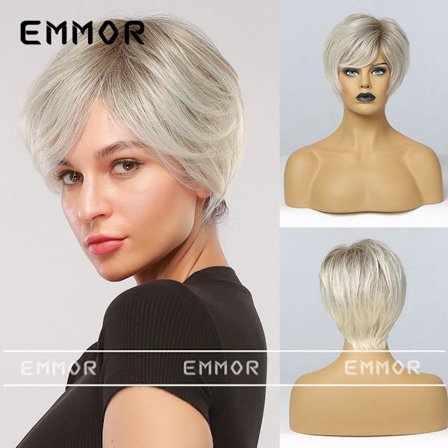 Lyhyt naisten peruukki, gradientti kultaiset kiharat synteettiset kuituhiukset