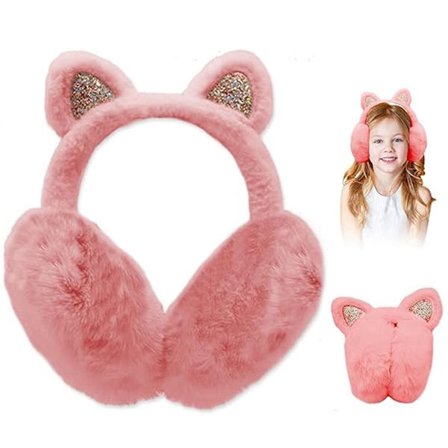 ING Varme Ørevarmere - Ø 13cm Myk - Sammenleggbar - Mørk Rosa - Fleece Ørevarmere