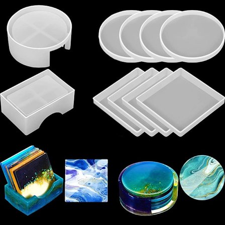 10 stk. Coaster Resin Molds Set Silikon Coaster Oppbevaringsboks M