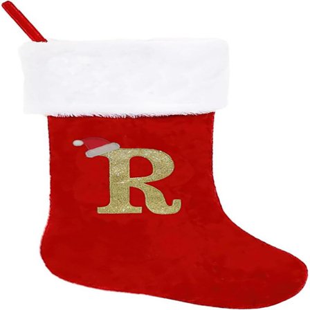 Personlige Julestrømper 50 cm Initial Monogram Broderte Bokstaver Julestrømpe Rød Fløyel Julestrømper