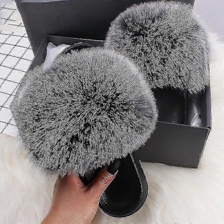 Sommer Pels Slippers Fluffy Søde Plys Damer Flip Flops Luksus Charmerende Sandaler