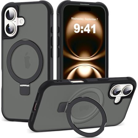 Kompatibel med iPhone 16 Skal med Osynlig Magnetisk O-Ring Ställ Genomskinlig Kompatibel med Mag-Safe Bra Greppkänsla
