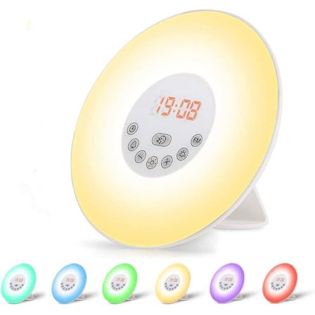 Radiovækkeur lys Led sengelampe Touch Control Solopgang og solnedgang Simulering 10 lysniveauer Snooze 6 naturlige lyde, 7 farver Natlys for