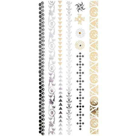 Temporära Metallic Tatueringar/Fake Tattoo Sticker - Guld Silver