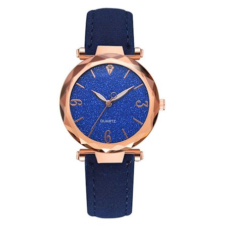 Elegant Kvinners PU Lærreim Kvartsklokke Rundt Urverk Alloy Armbåndsur (Blå)