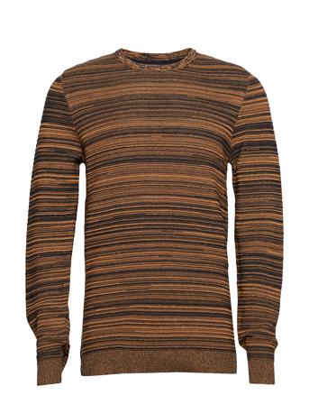 Structure Knit Strikkegenser M. Rund Krage Brun Lindbergh