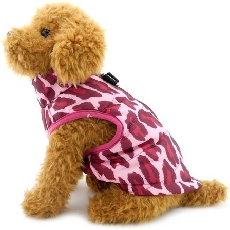 Vaaleanpunainen koiran talvitakki, lämmin liivi pienille koirille, pennuille ja kissoille, koko M, naamiointikuvio