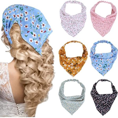 6 stk. blomstrede hovedtørklæder, pandebånd, chiffon hårbånd, elastiske hårbånd, scrunchies, boho hårbånd, søde hårtørklæder, turbanhårtilbehør
