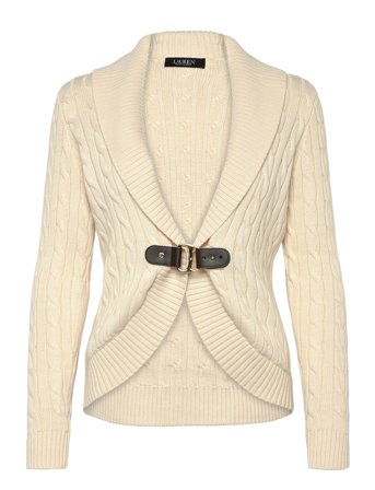 Lauren Ralph Lauren Buckle-Trim Cable Shawl-Collar Cardigan - Cream - M