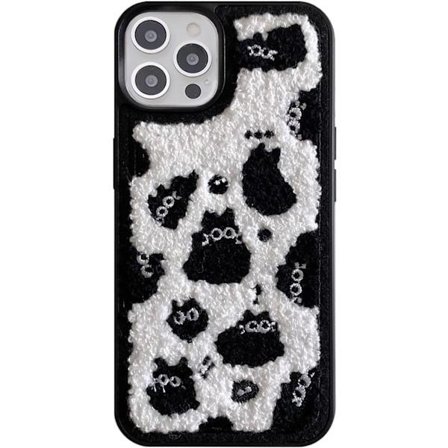 Mjukt svart katt fluffigt skal för iPhone 14 Pro, sött estetiskt skal kompatibelt med iPhone 14 Pro (inte Max)