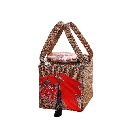 Förvaringsväska i rottingtyg för tekanna, keramiktekanna, tekosier, tygpresentask, tom väska med tofsar C