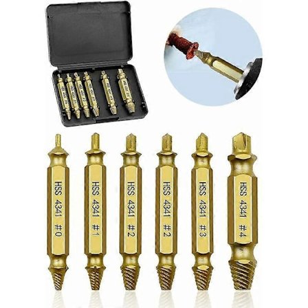 6 stk. skrueuttrekkere for ødelagte skruer, sett med skrueuttrekkere for strippede skruer, laget av 4341 HSS, 62-63HRC hardhet, for ødelagte bolter 