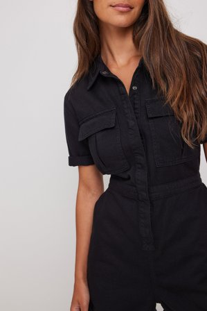 NA-KD Combishort souple en jean - Combinaisons - Noir - EU 34