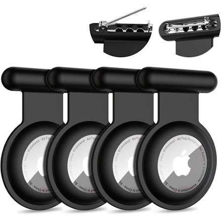 Skjult AirTag-holder for barn, AirTag-etui med brosje, Apple AirTag-holder GPS-tracker for barn, eldre, kjæledyr, klær. (4 svarte)