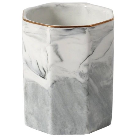 Keramisk pennhållare för skrivbord med marmorstruktur