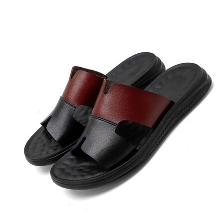 Herre PU Læder Sandaler med Åben Tå - Åndbare og Komfortable Udendørs Hjemmesko, Perfekt til Afslapning WineRed 47