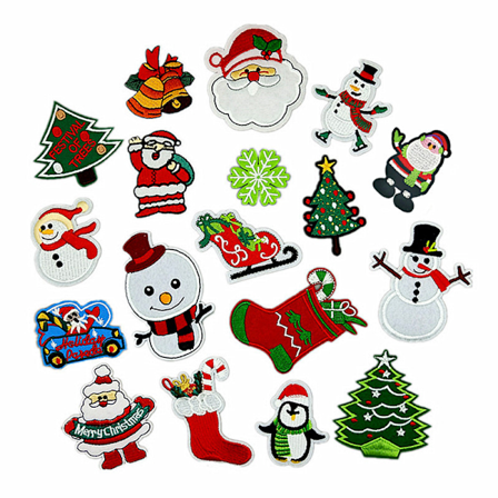 18 stk. Broderede Strygemærker Sy På DIY Tilbehør Søde Mærker til Julestrømpe