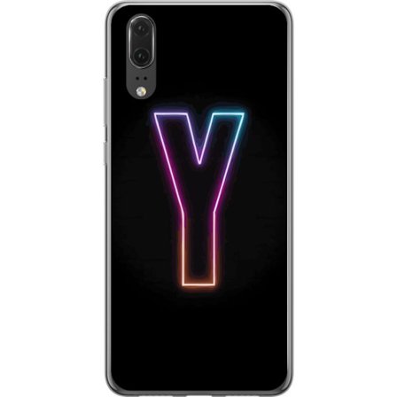 Kompatibelt Mobildeksel til Huawei Huawei P20 Minimalistisk neonbokstav Y i fargeskiftende lys mot svart bakgrunn