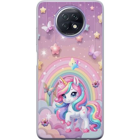 Kompatibelt Mobildeksel til Xiaomi Redmi Note 9T Magisk enhjørning med regnbue manke, stjerner og sommerfugler mot en pastellhimmel med skyer