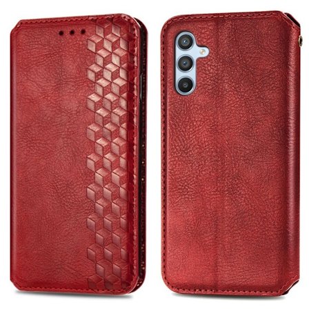 Läderfodral med A Snygg Rhombus Avtryck till Samsung Galaxy A54 - Röd