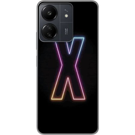 Kompatibelt Mobildeksel til Xiaomi Redmi 13C Neonbokstav X i sterke fargevariasjoner mot svart bakgrunn, kraftig typografisk design med tydelig lyseff