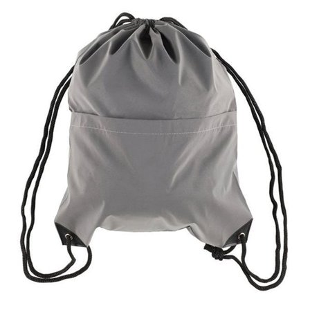 Kuntolaukku, jossa heijastinnauha ja kiristysnauha