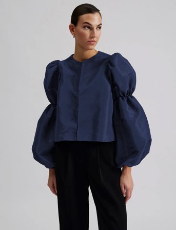 Malina Zoey Double Pouf Sleeve Blouse - Navy - S